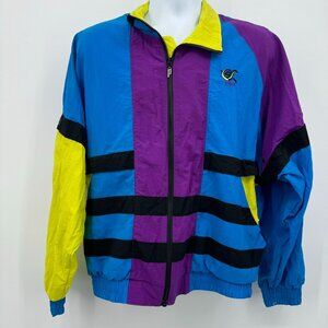 vintage 80s prince colorblock full zip windbreaker tennis track jacket retro MED